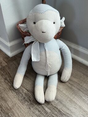 Pottery Barn Kids Plush Stuffed Cloth Monkey Linen Gray Nursery Baby 20"